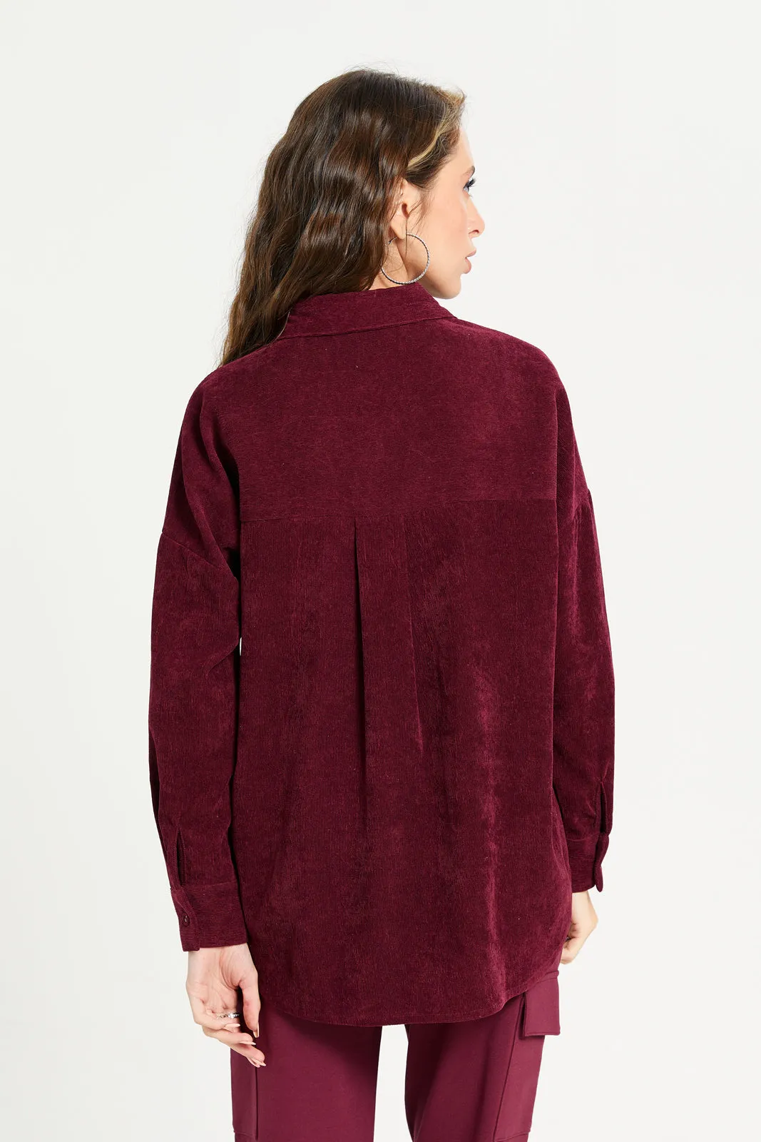 Women Burgundy Jacquard Shirt