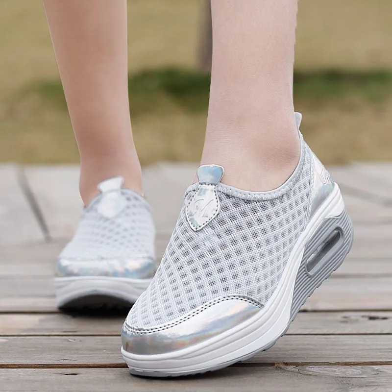 Women's breathable cushion platform casual tennis sneakers