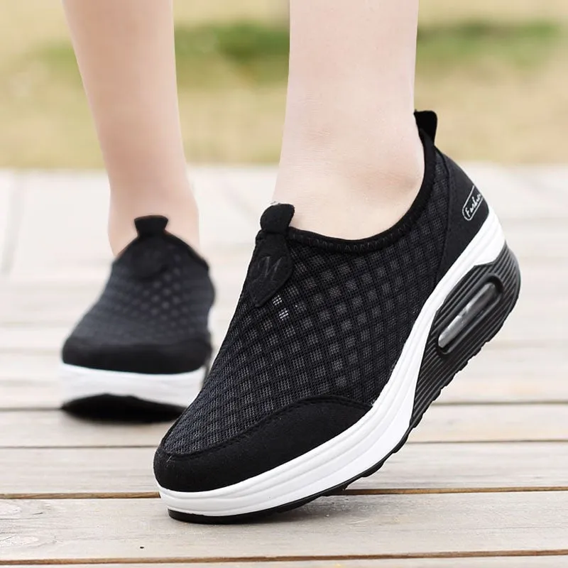 Women's breathable cushion platform casual tennis sneakers