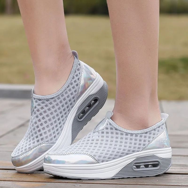 Women's breathable cushion platform casual tennis sneakers