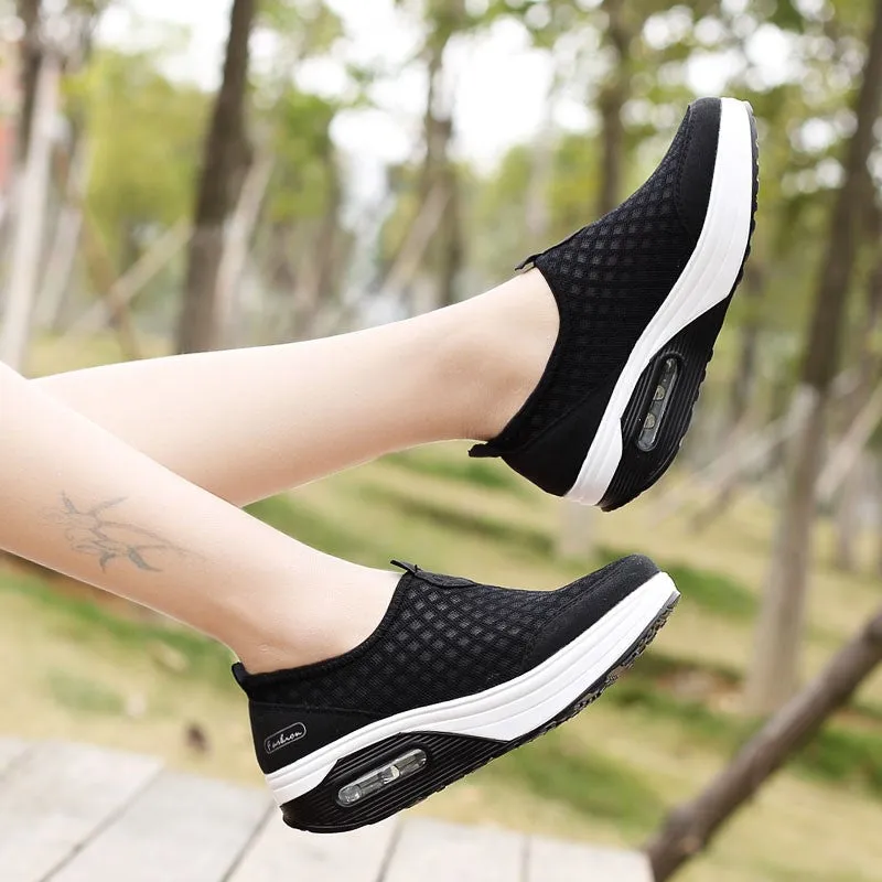 Women's breathable cushion platform casual tennis sneakers