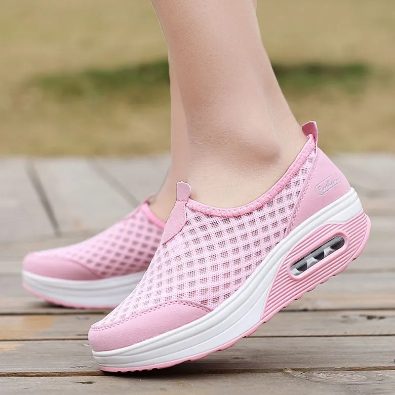 Women's breathable cushion platform casual tennis sneakers