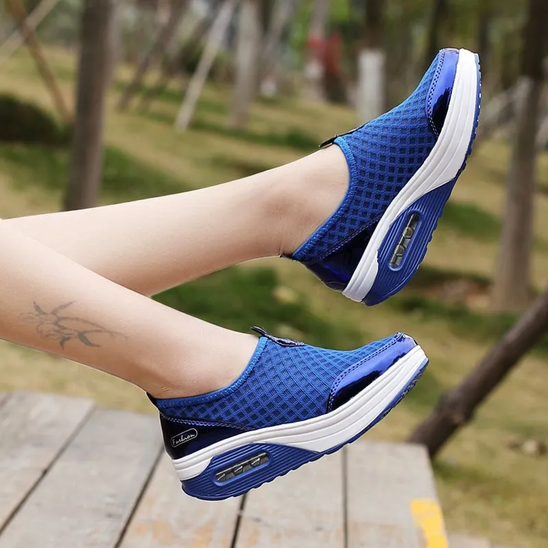 Women's breathable cushion platform casual tennis sneakers