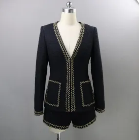 Women's Designer Inspired Golden Trim Hand Custom Made Tweed Shorts/Skirt Suit