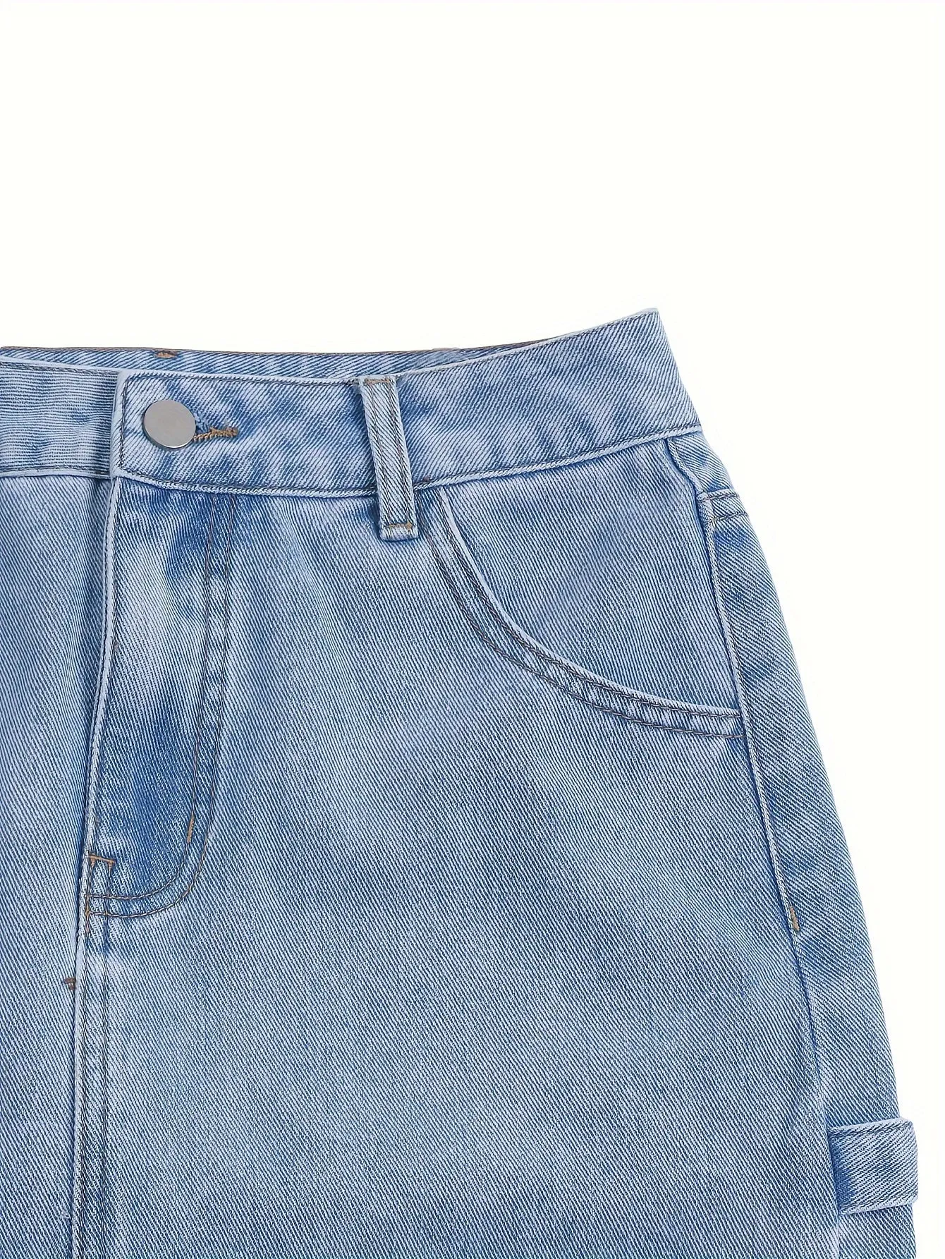 Women's Plain Washed Blue Denim Skirt, Street Style, High Waist, Side Split, Casual Jean Skirt For Daily Wear For Fall