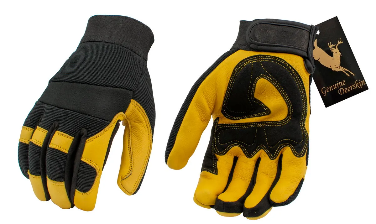 Xelement XG37548 Men's Yellow and Black Full Grain Deerskin Gloves