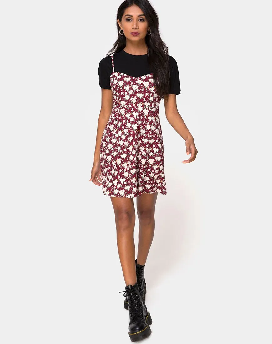 Yandra Slip Dress in Wild Fleur Maroon