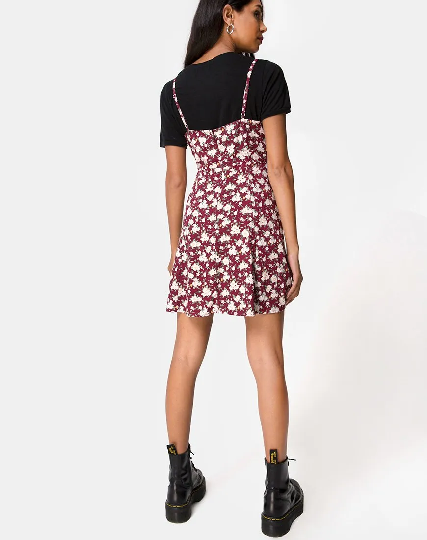 Yandra Slip Dress in Wild Fleur Maroon