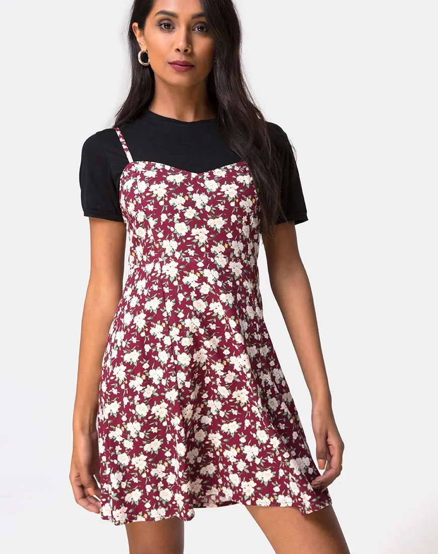 Yandra Slip Dress in Wild Fleur Maroon